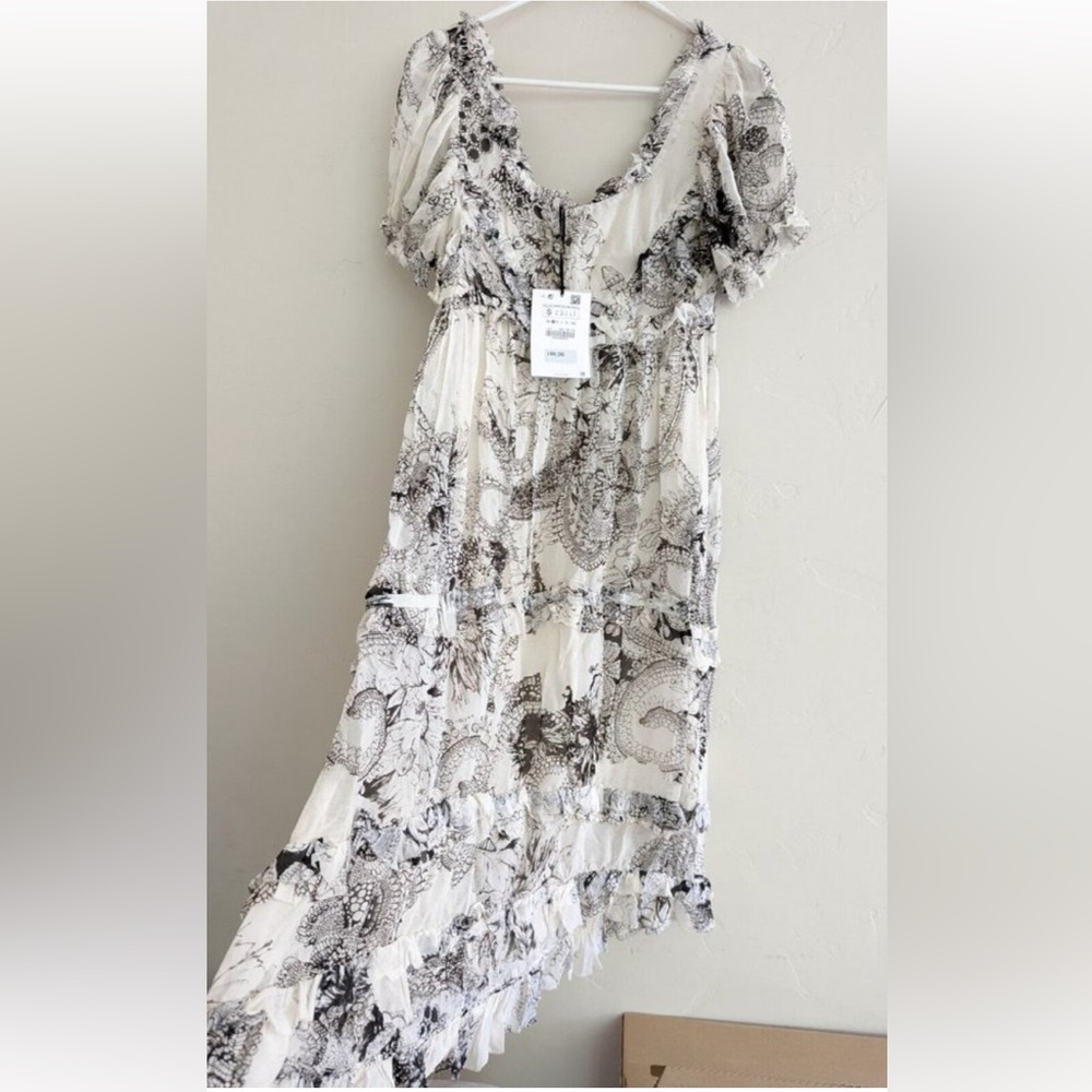 Zara NWT Studio Limited Edition  printed ruffled silk dress 2532/78, sz M - Picture 9 of 14